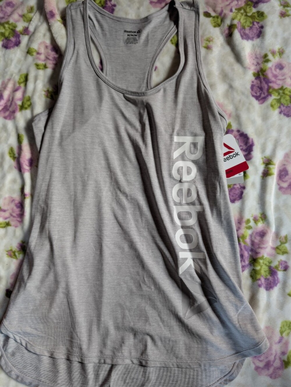 Reebok Light Gray Vertical Logo Racerback Tank